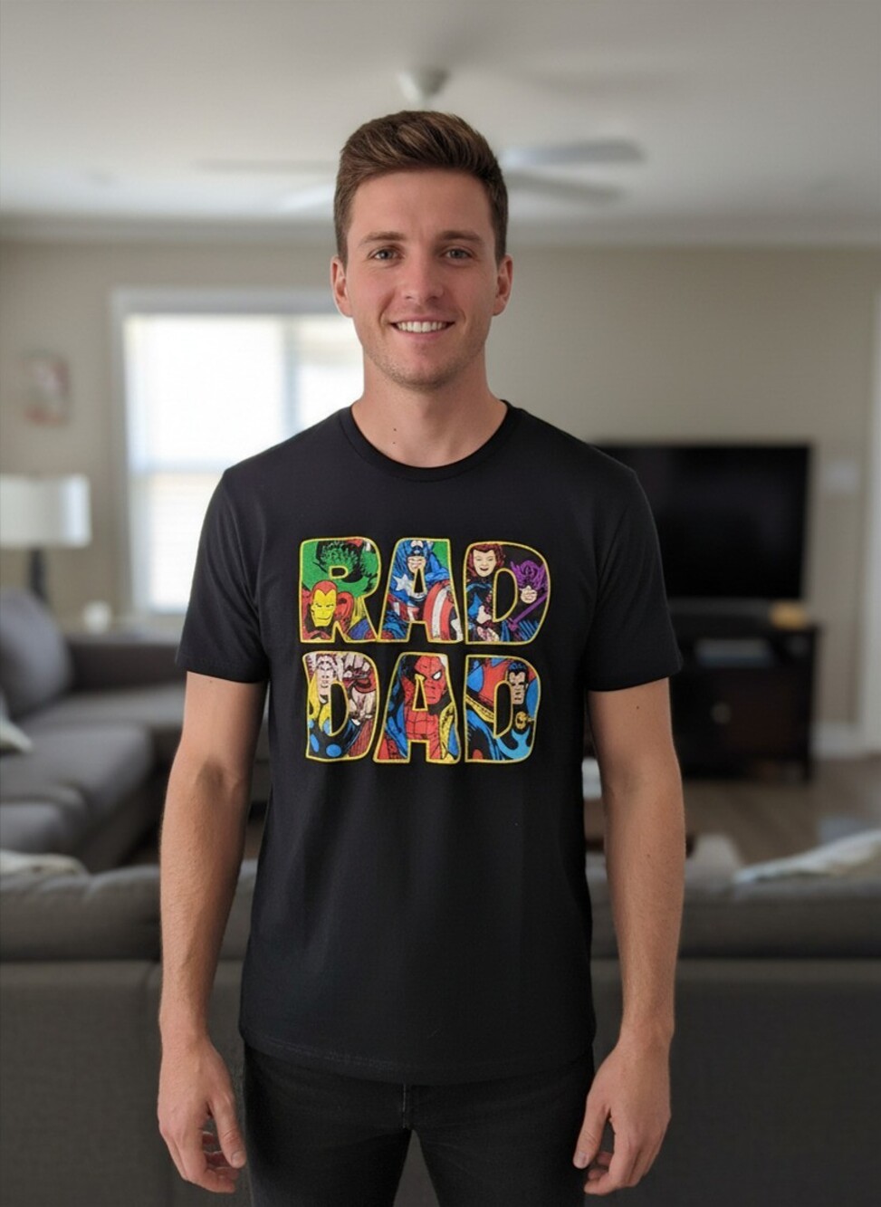 Marvel Mens Sz S T Shirt Short Sleeve Rad Dad Superheroes 100% Cotton Crew Neck